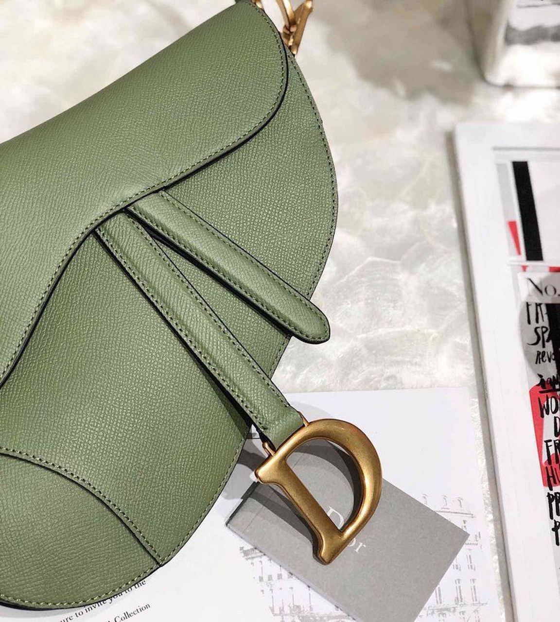 Top Quality Cedar Green Grained Saddle Bag Gold Toned Hardware Canvas For Women 25cm/10in CD M0446CBAA_M67H