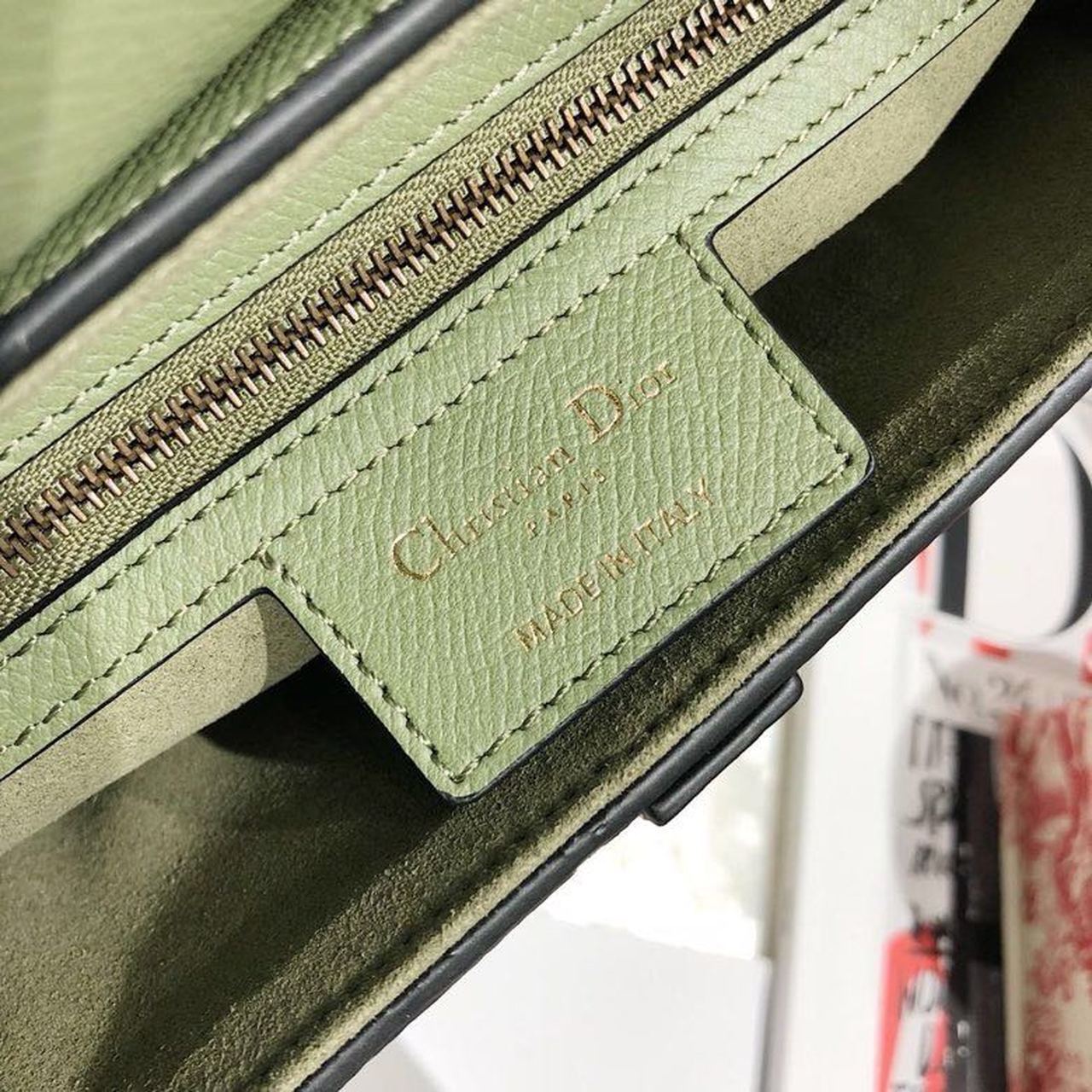 Top Quality Cedar Green Grained Saddle Bag Gold Toned Hardware Canvas For Women 25cm/10in CD M0446CBAA_M67H