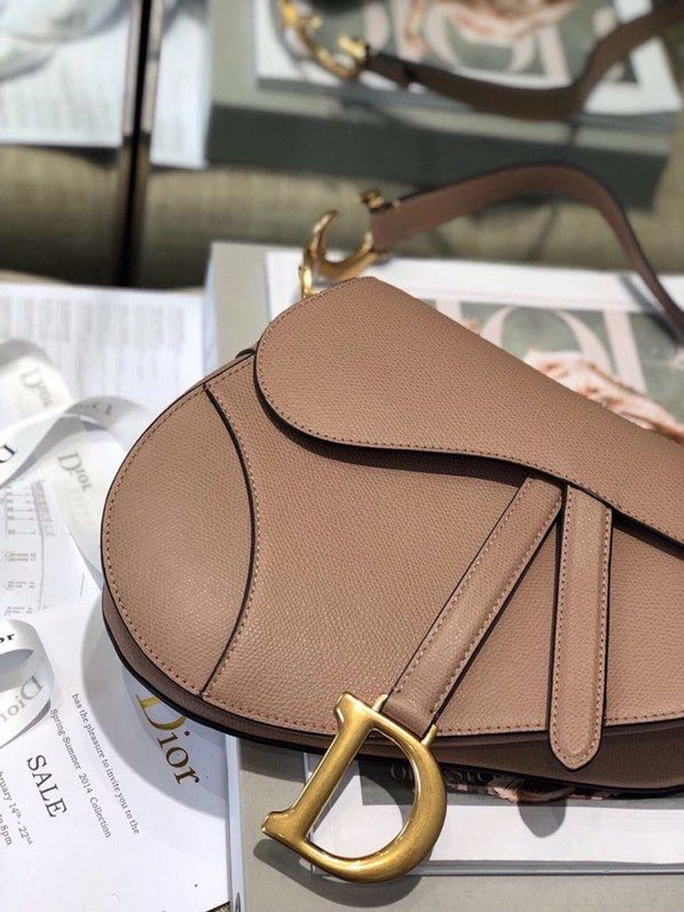 Top Quality Warm Taupe Grained Saddle Bag Gold Toned Hardware Canvas For Women 25cm/10in CD M0446CBAA_M45M