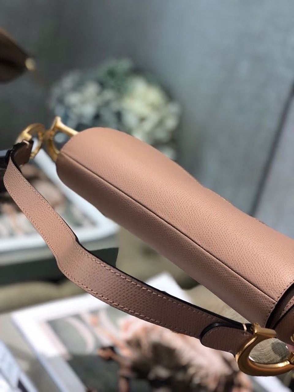 Top Quality Warm Taupe Grained Saddle Bag Gold Toned Hardware Canvas For Women 25cm/10in CD M0446CBAA_M45M