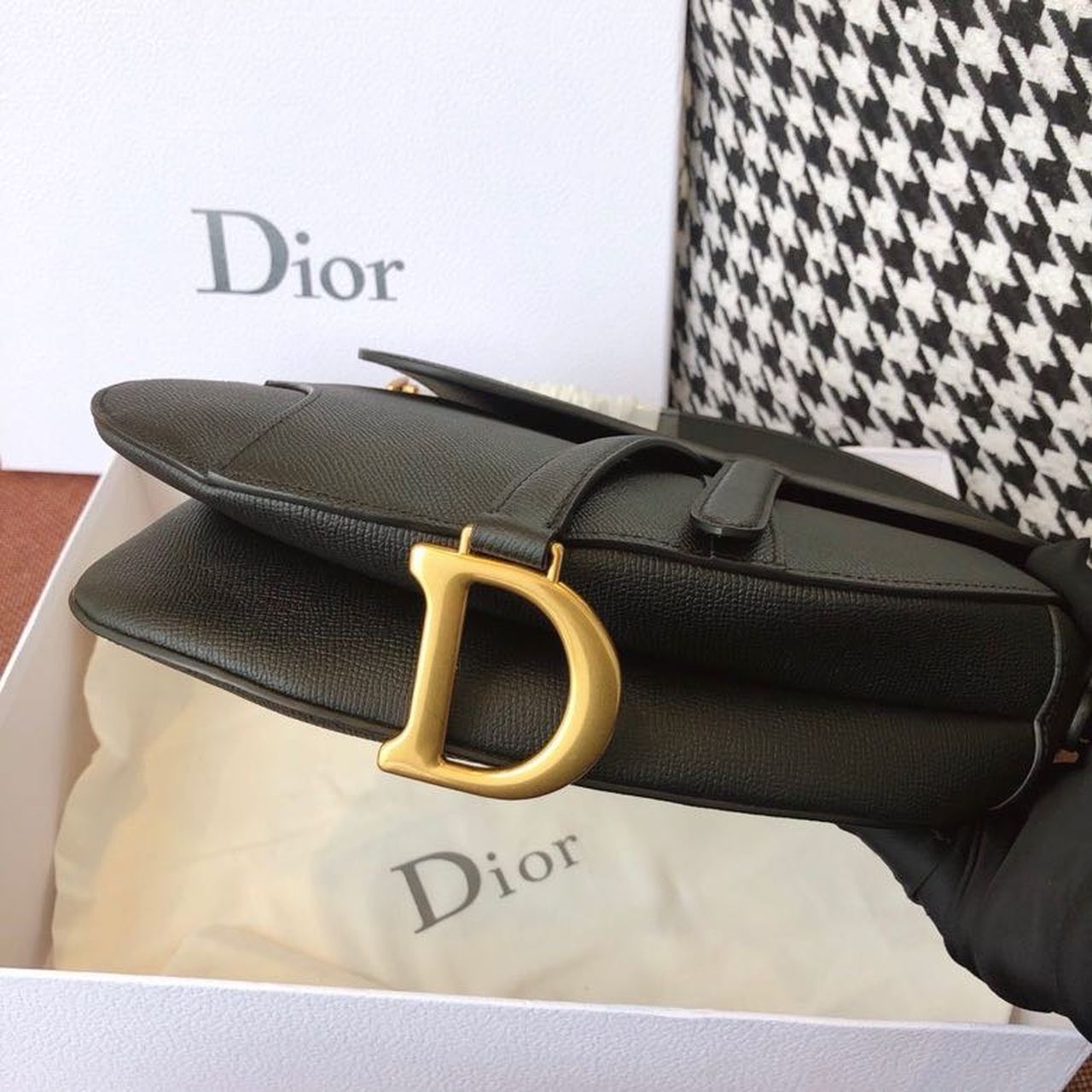 Top Quality Saddle Bag Black Grained For Women 10in/25cm CD M0446CBAA_M900