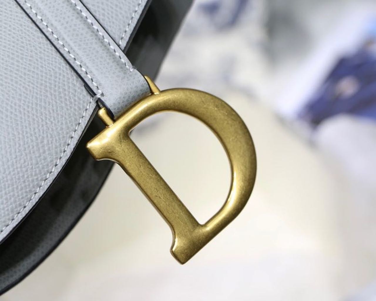 Top Quality Saddle Bag Light Blue Grained Gold Toned Hardware For Women 25cm/10in CD
