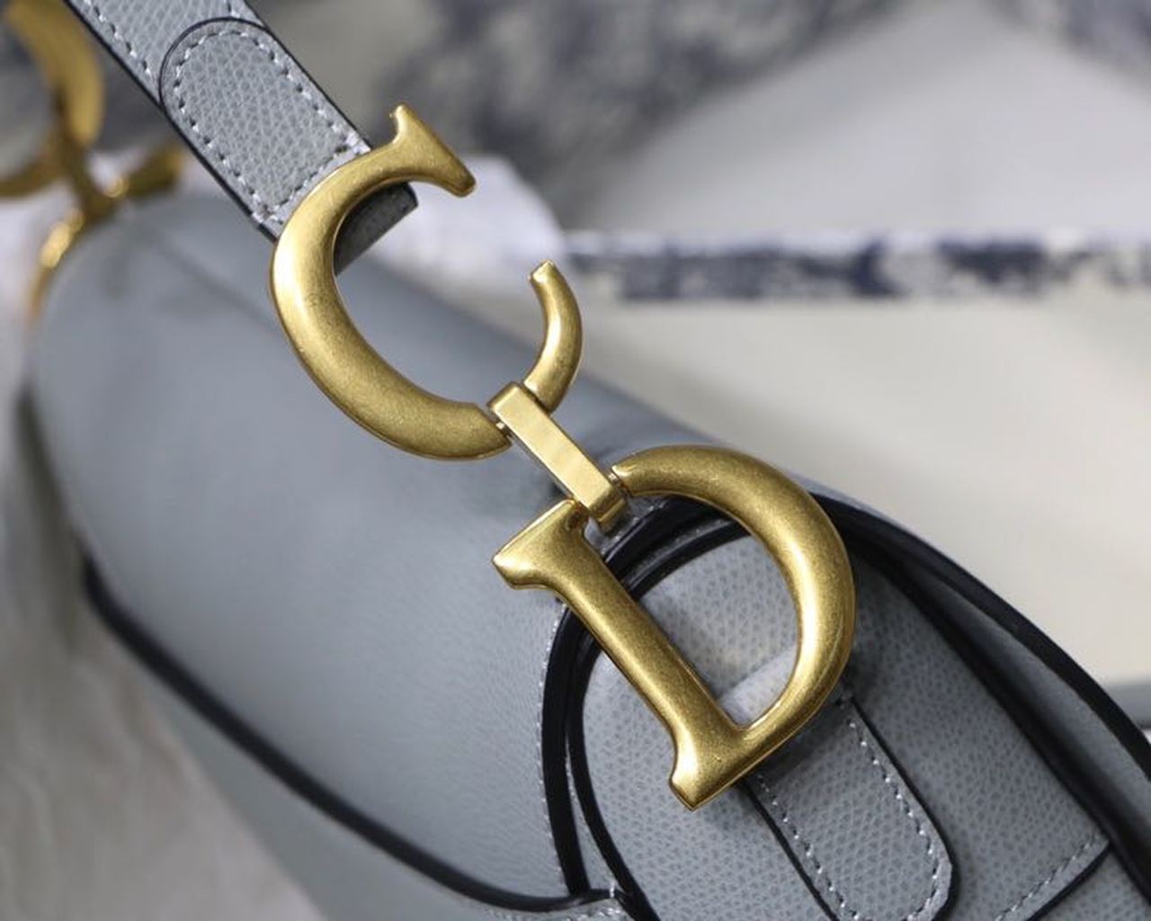 Top Quality Saddle Bag Light Blue Grained Gold Toned Hardware For Women 25cm/10in CD