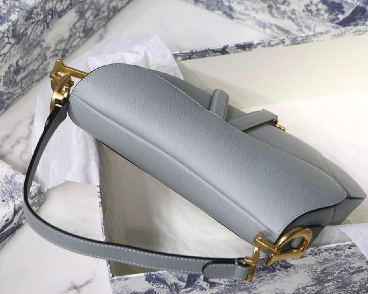 Top Quality Saddle Bag Light Blue Grained Gold Toned Hardware For Women 25cm/10in CD