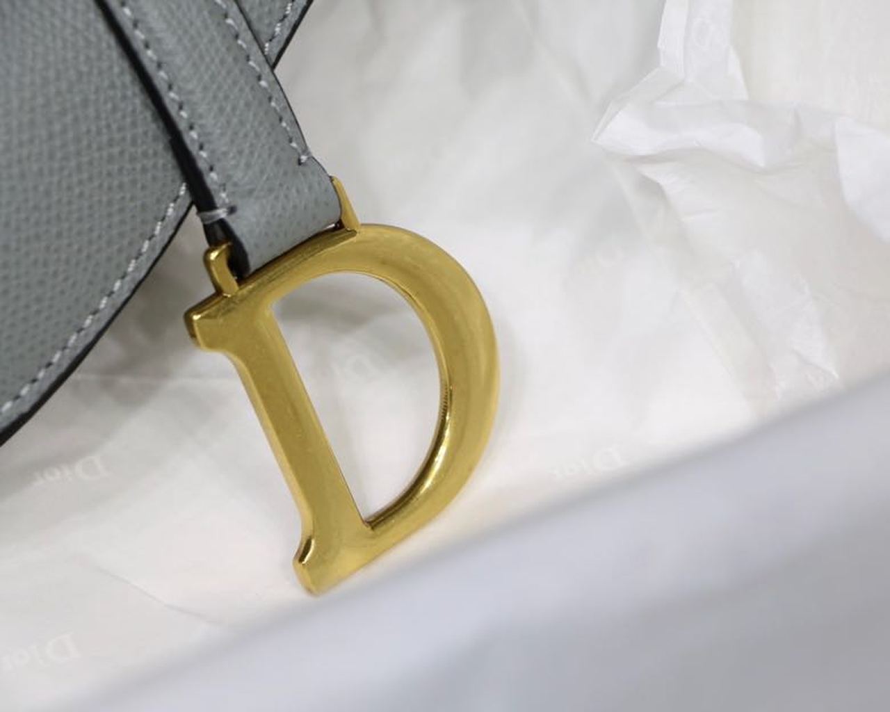 Top Quality Saddle Bag Light Blue Grained Gold Toned Hardware Canvas For Women 19.5cm/7.6in CD