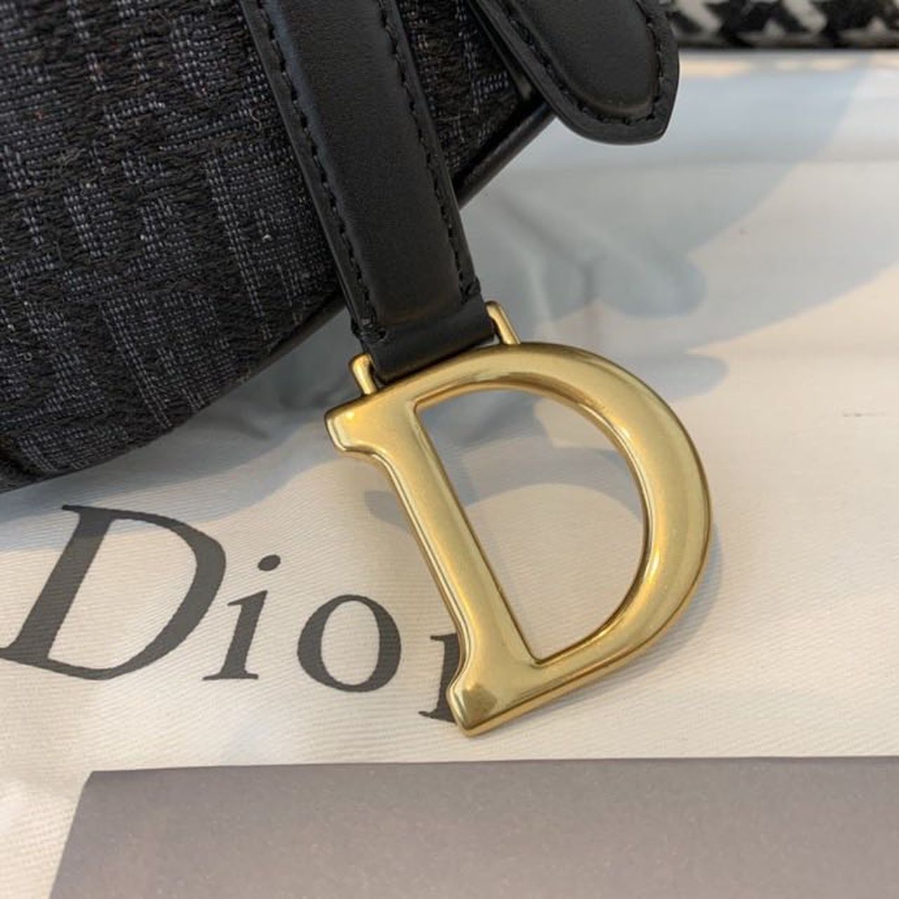 Top Quality Saddle Bag Black Oblique Embroidered Canvas Gold Toned Hardware For Women 19.5cm/7.6in CD