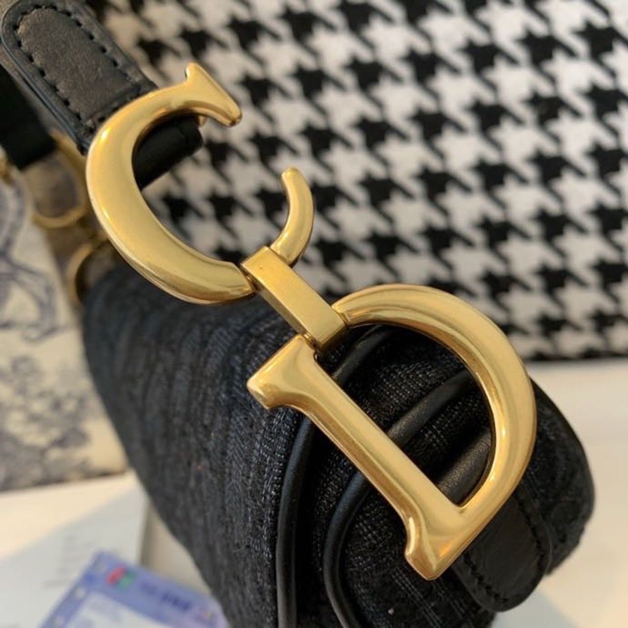 Top Quality Saddle Bag Black Oblique Embroidered Canvas Gold Toned Hardware For Women 19.5cm/7.6in CD