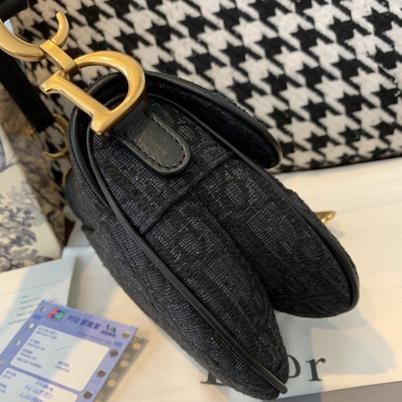 Top Quality Saddle Bag Black Oblique Embroidered Canvas Gold Toned Hardware For Women 19.5cm/7.6in CD