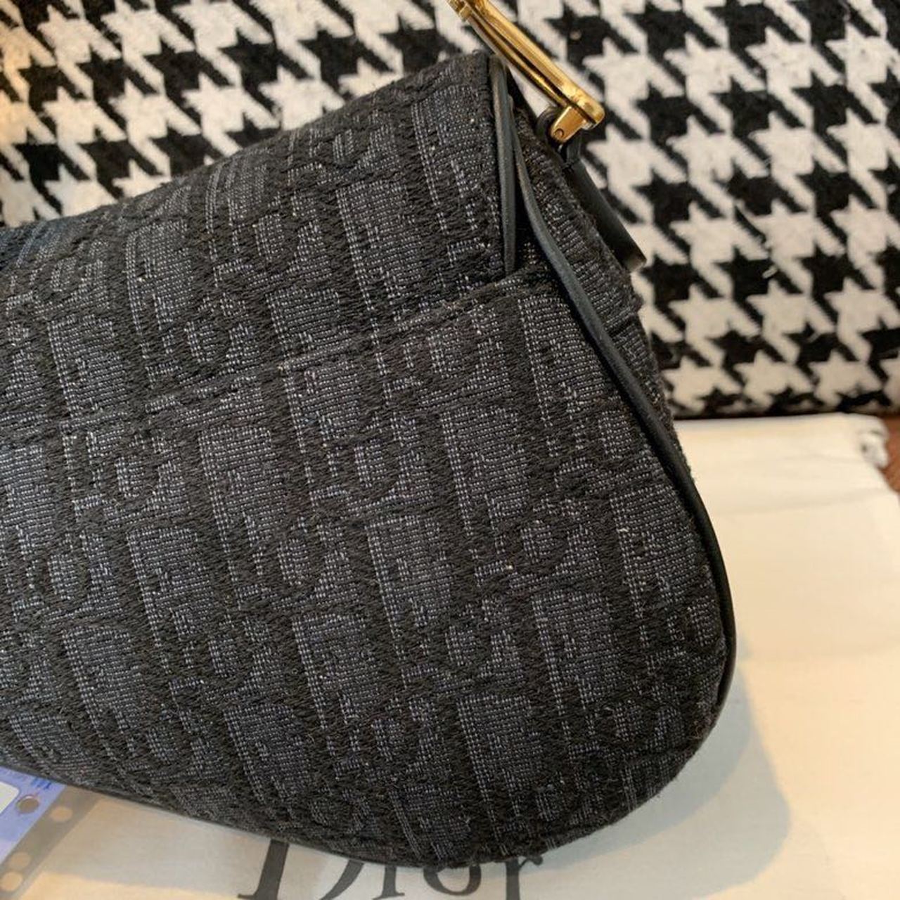 Top Quality Saddle Bag Black Oblique Embroidered Canvas Gold Toned Hardware For Women 19.5cm/7.6in CD