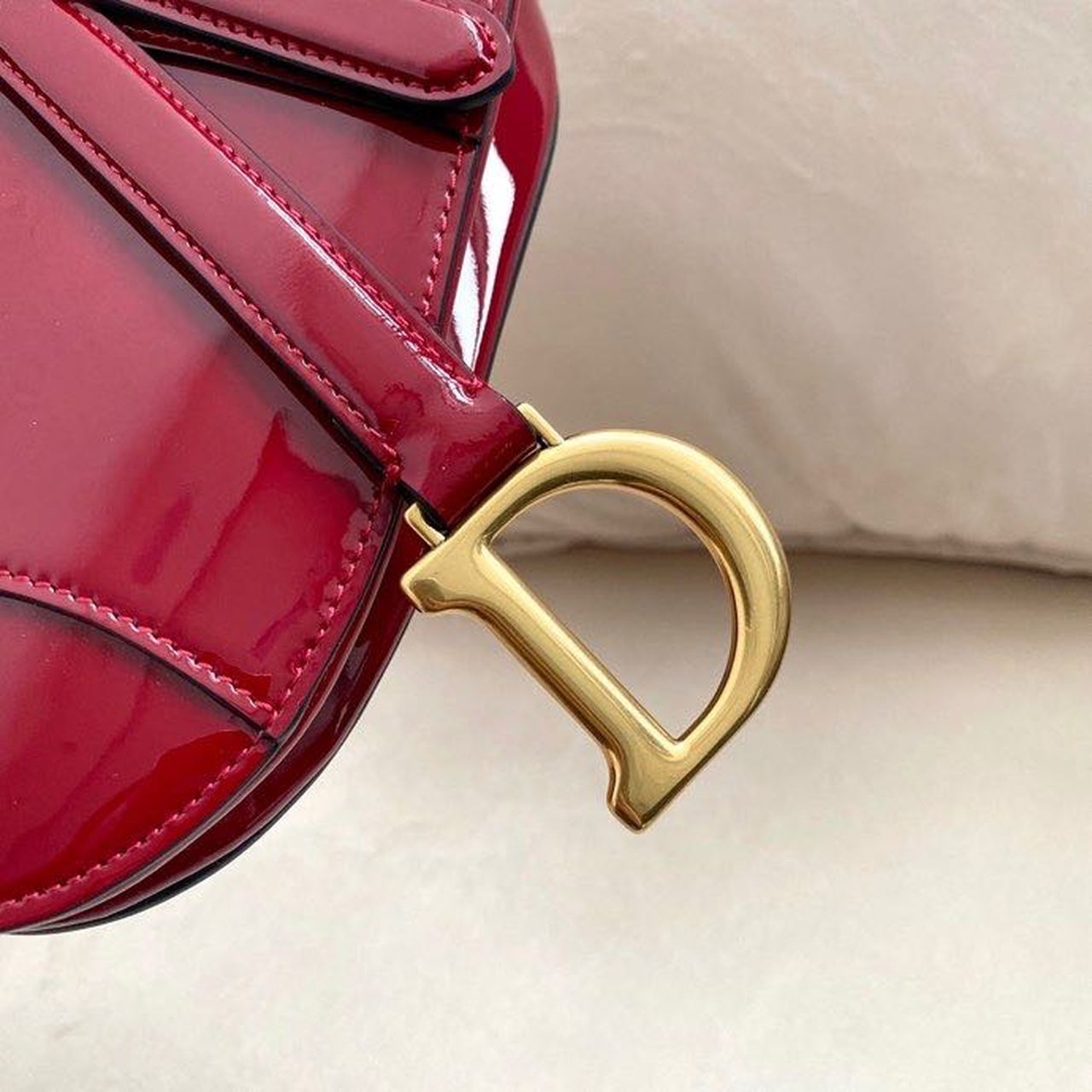 Top Quality Micro Saddle Bag Red Patent Gold Toned Hardware For Women 19.5cm/7.6in CD
