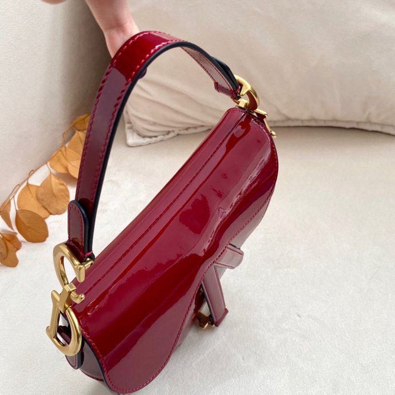 Top Quality Micro Saddle Bag Red Patent Gold Toned Hardware For Women 19.5cm/7.6in CD