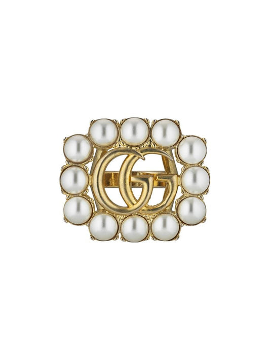 Gucci - pearl Double G ring - women - Gold Plated Metal/Pearl - 50, 53, 56 - GOLD