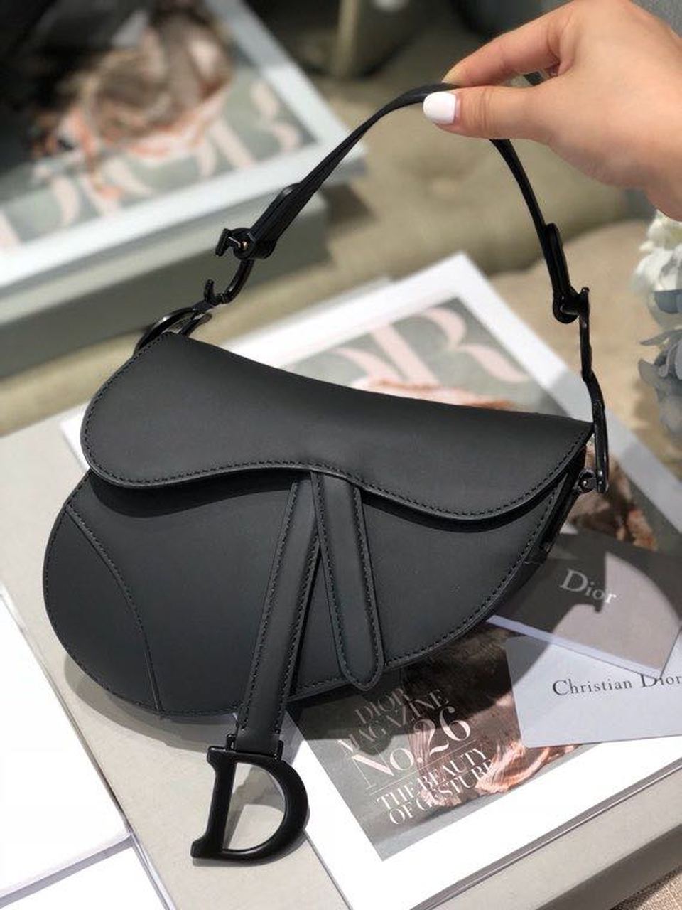 Top Quality Mini Saddle Bag Black Ultramatte For Women 19.5cm/7.6in CD