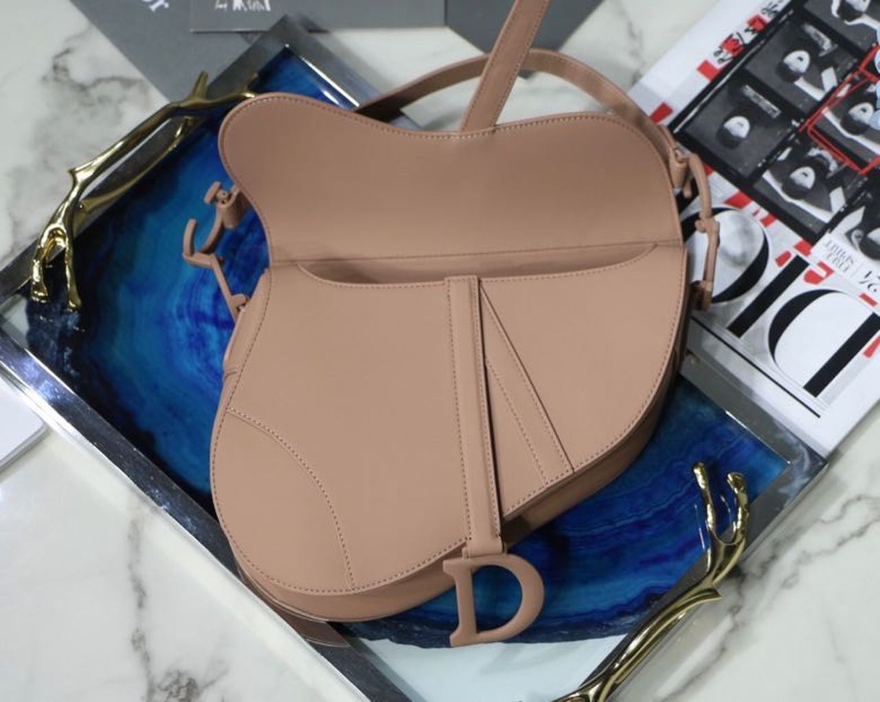 Top Quality MeTop Qualityum Saddle Bag Beige Ultramatte Canvas For Women 25cm/10in CD