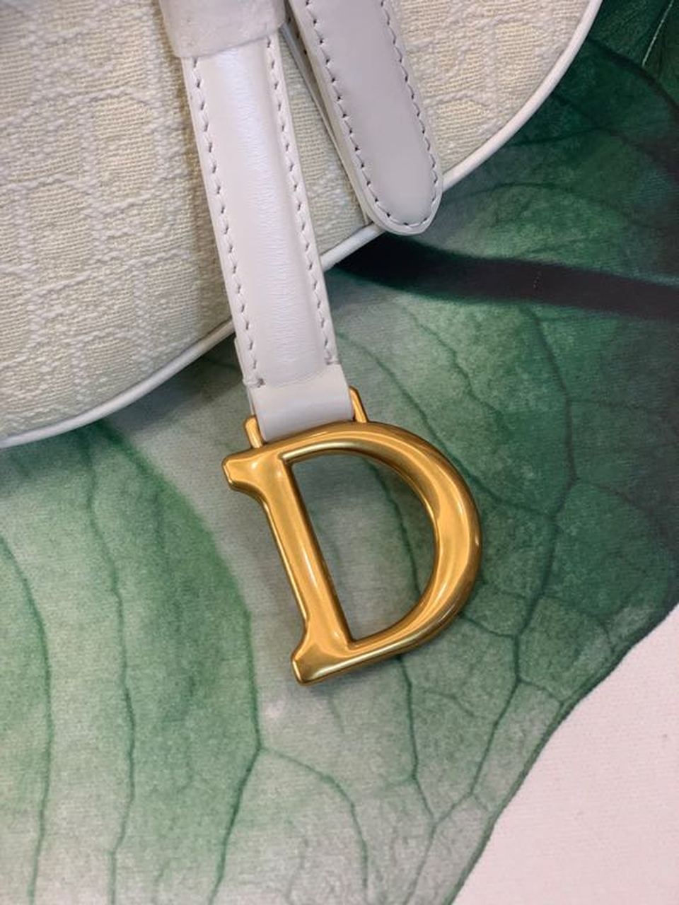 Top Quality Saddle Bag White Oblique Embroidered Canvas Gold Toned Hardware For Women 21cm/8.5in CD