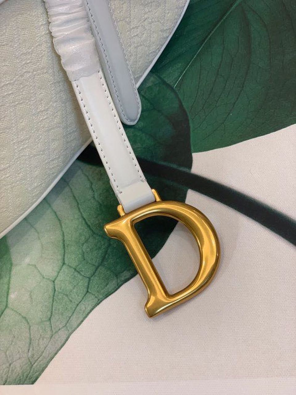 Top Quality Saddle Bag White Oblique Embroidered Canvas Gold Toned Hardware For Women 25cm/10in CD