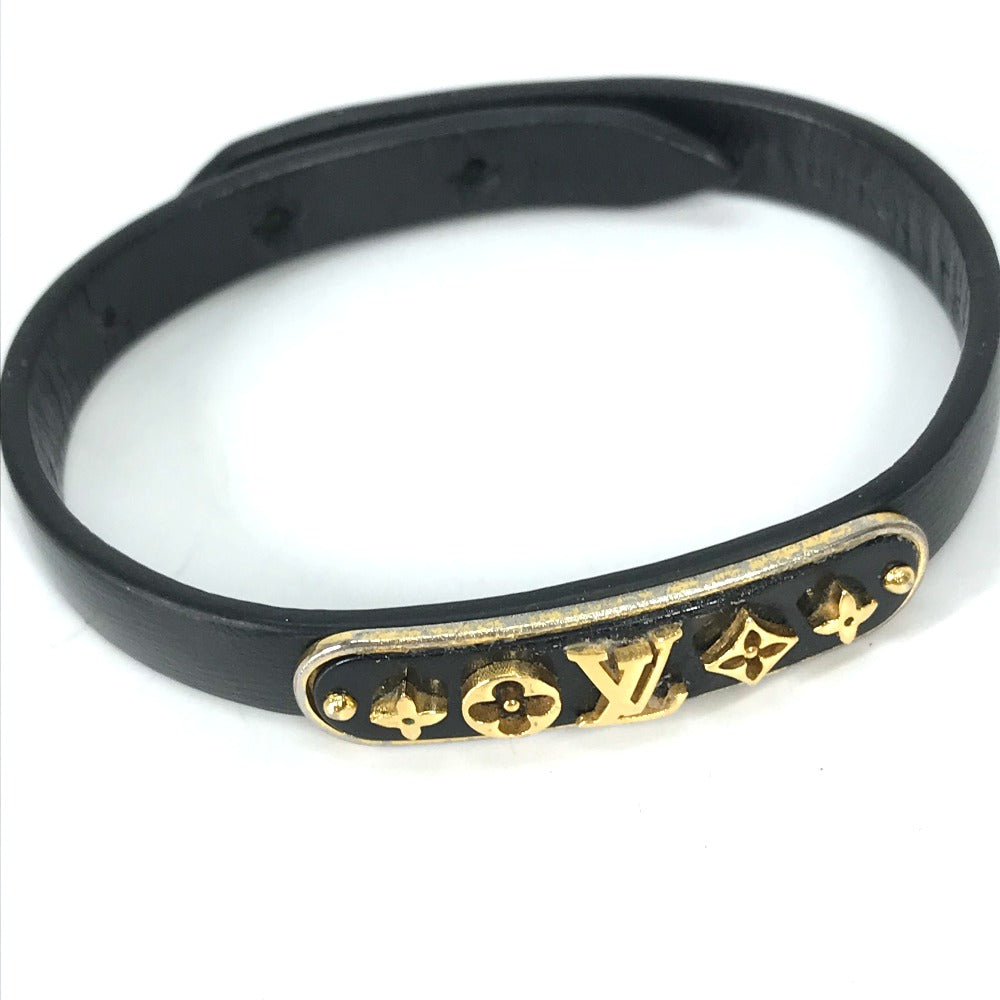 LOUIS VUITTON bracelet M8025F leather black Monogram Flower Cruiser Bracelet Women 17