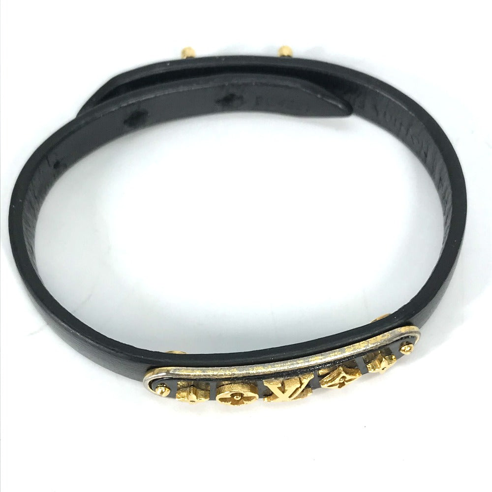 LOUIS VUITTON bracelet M8025F leather black Monogram Flower Cruiser Bracelet Women 17