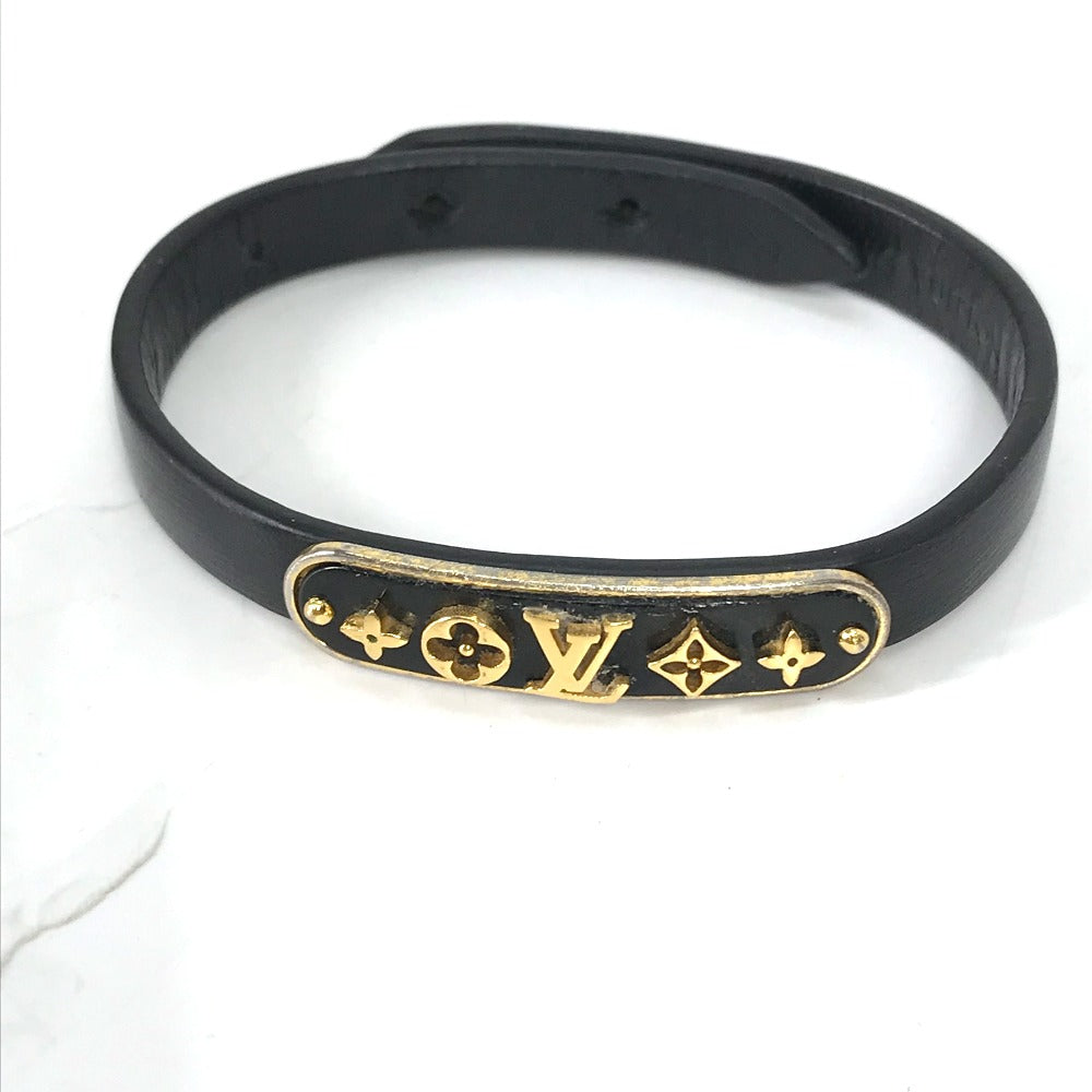 LOUIS VUITTON bracelet M8025F leather black Monogram Flower Cruiser Bracelet Women 17