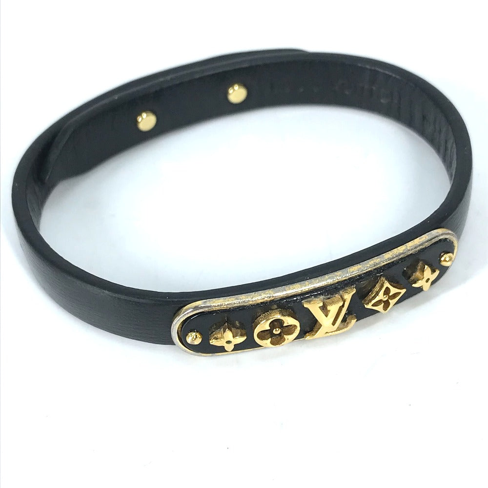LOUIS VUITTON bracelet M8025F leather black Monogram Flower Cruiser Bracelet Women 17