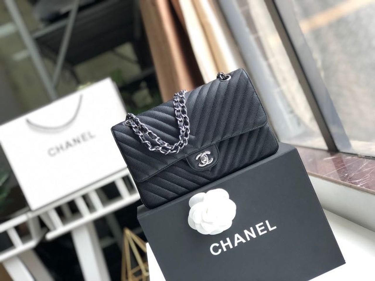 CHL Chevron Classic Handbag Silver Hardware Black For Women Bags, Shoulder And Crossbody Bags 10.2in/26cm
