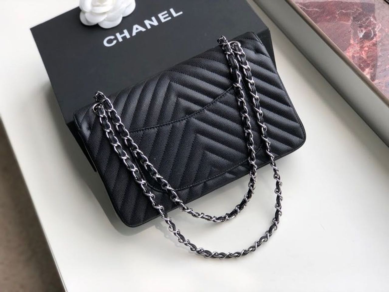 CHL Chevron Classic Handbag Silver Hardware Black For Women Bags, Shoulder And Crossbody Bags 10.2in/26cm
