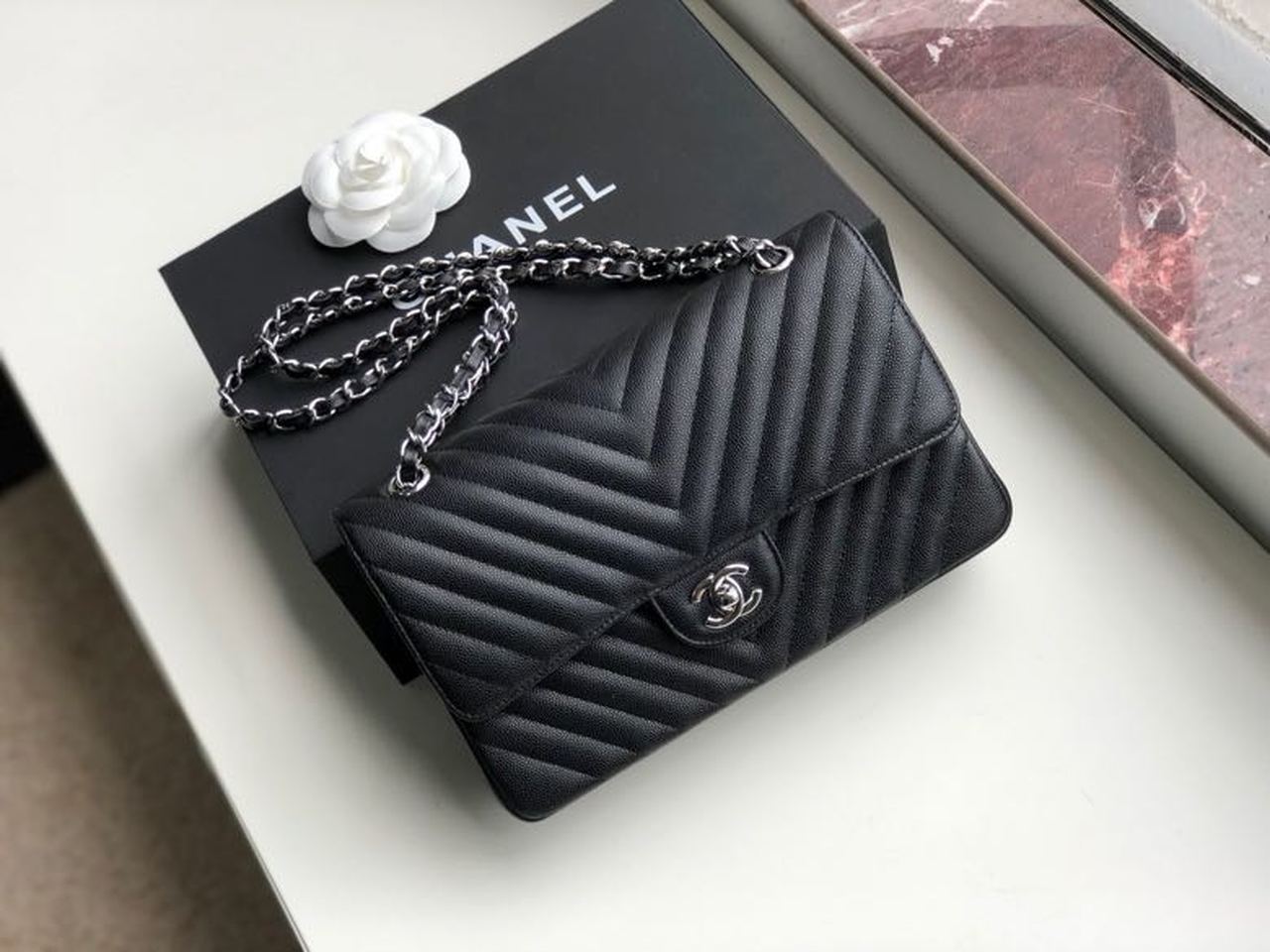 CHL Chevron Classic Handbag Silver Hardware Black For Women Bags, Shoulder And Crossbody Bags 10.2in/26cm