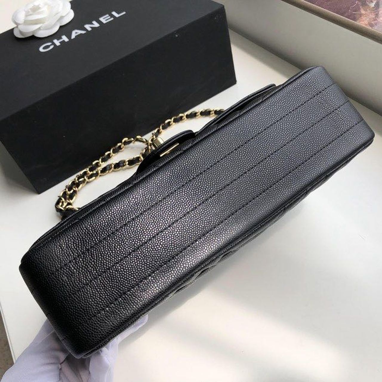 CHL Chevron Classic Handbag Gold Toned Hardware Black For Women, Women’s Bags, Shoulder And Crossbody Bags 10in/26cm