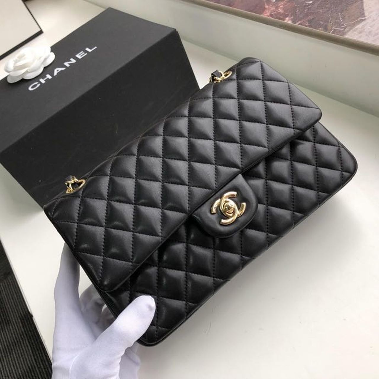 CHL Classic Handbag Gold Toned Hardware Black For Women, Women’s Bags, Shoulder And Crossbody Bags 10in/26cm A01112