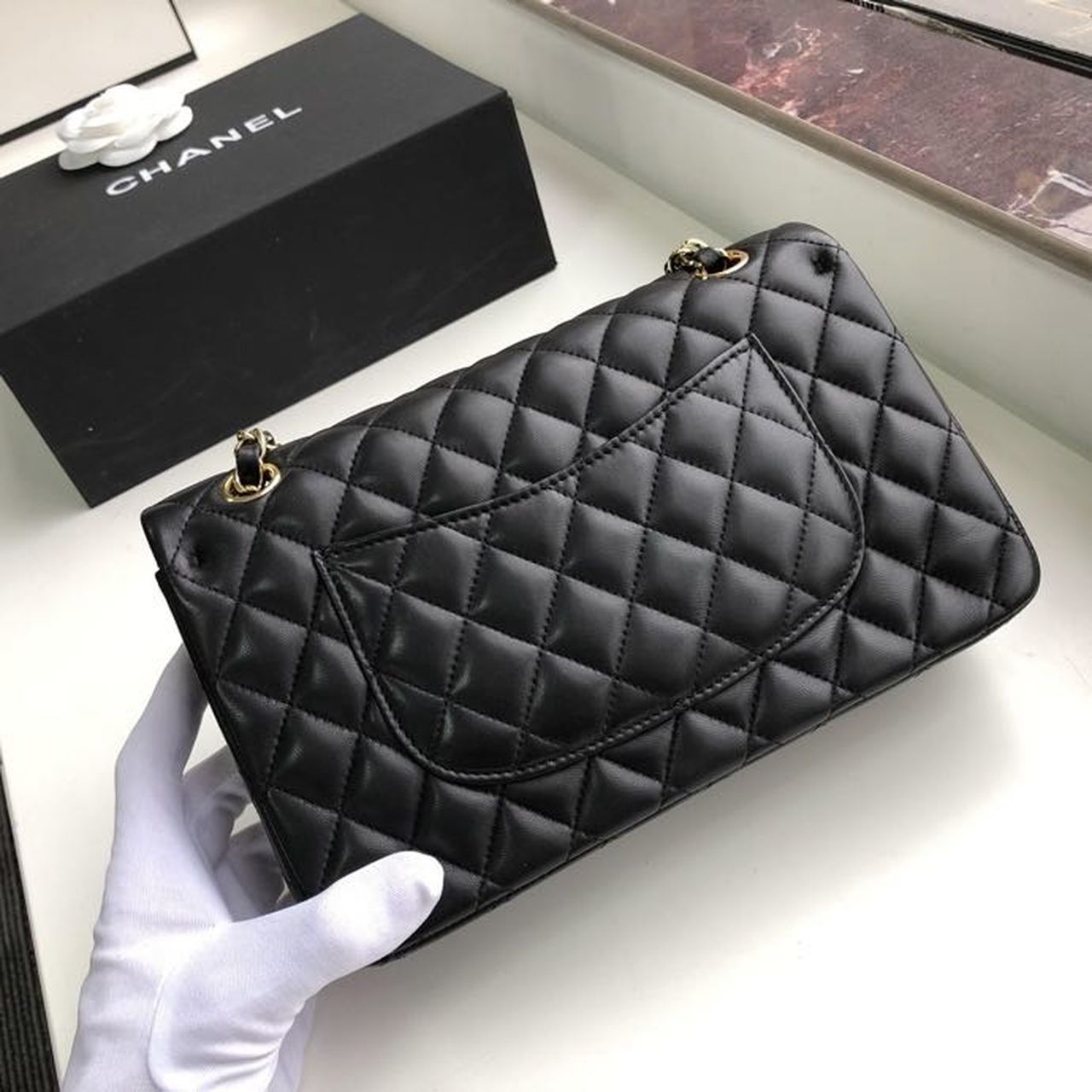 CHL Classic Handbag Gold Toned Hardware Black For Women, Women’s Bags, Shoulder And Crossbody Bags 10in/26cm A01112