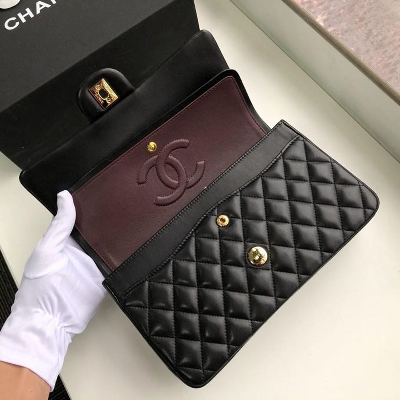 CHL Classic Handbag Gold Toned Hardware Black For Women, Women’s Bags, Shoulder And Crossbody Bags 10in/26cm A01112