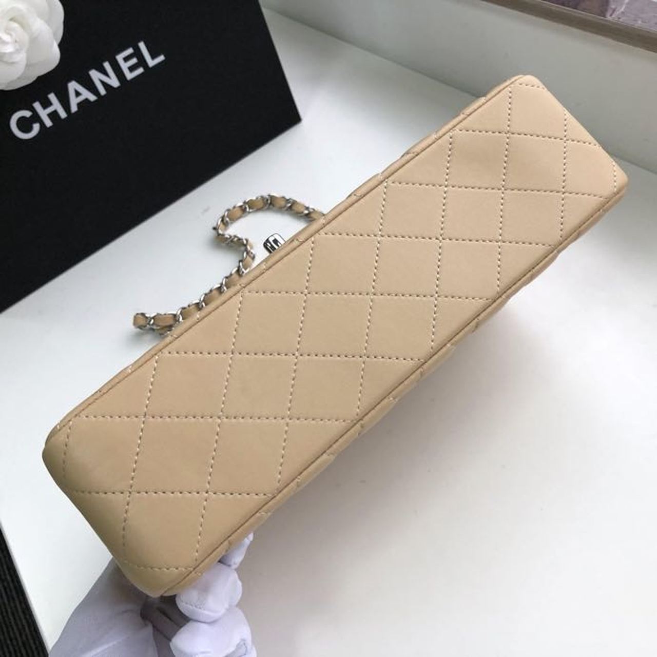 CHL Classic Handbag Silver Hardware Beige For Women, Women’s Bags, Shoulder And Crossbody Bags 10in/26cm A01112