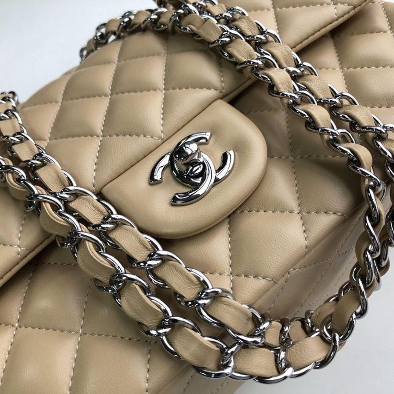 CHL Classic Handbag Silver Hardware Beige For Women, Women’s Bags, Shoulder And Crossbody Bags 10in/26cm A01112