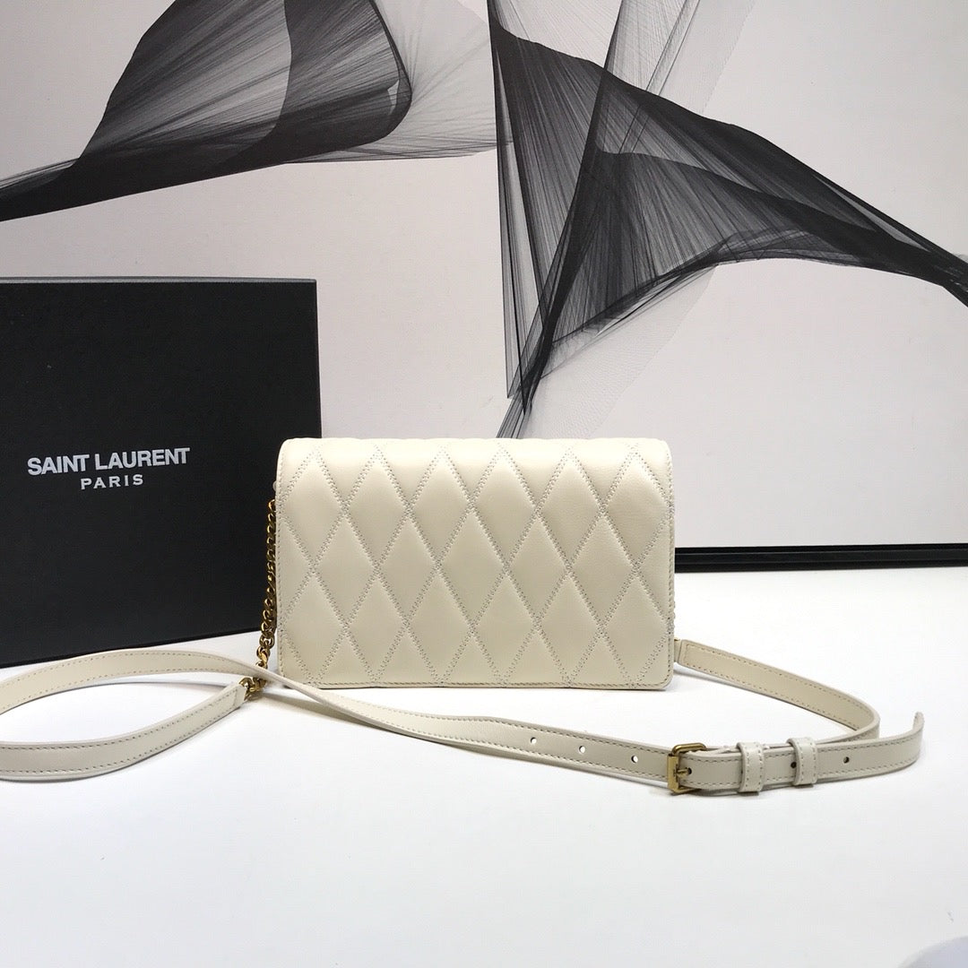 YSSL Angie Patent Handbag White For Women 8in/22cm YSL