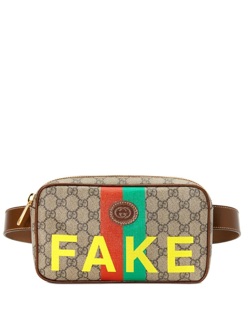 Gucci - ”Fake” print belt bag - men - Cotton/Leather/Canvas - 90 - Neutrals