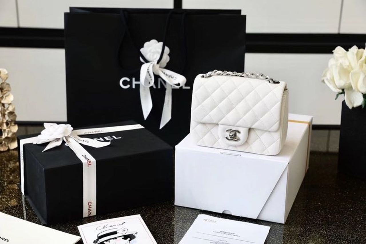 CHL Classic Mini Flap Bag Silver Hardware White For Women 6in/17cm A35200
