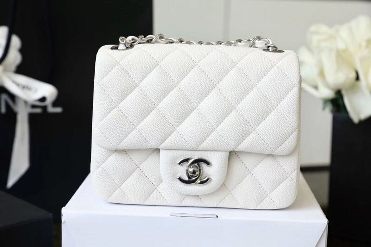 CHL Classic Mini Flap Bag Silver Hardware White For Women 6in/17cm A35200