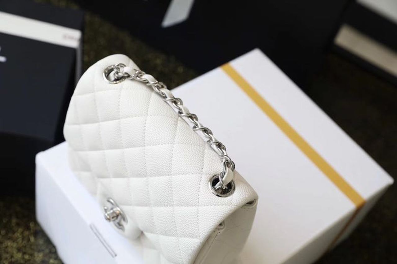 CHL Classic Mini Flap Bag Silver Hardware White For Women 6in/17cm A35200