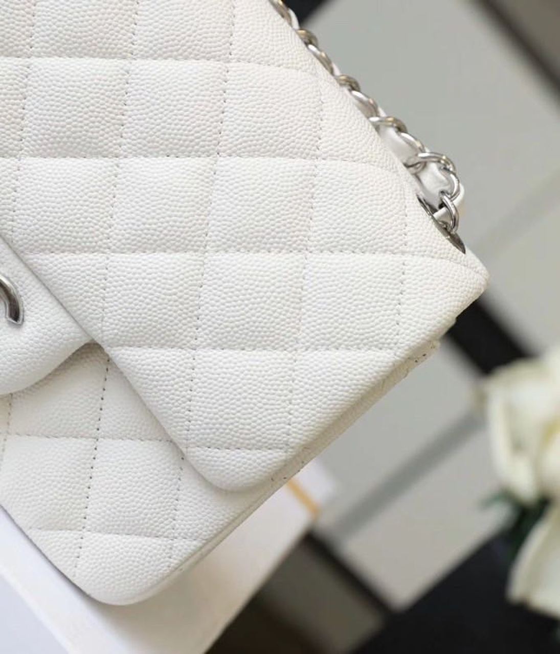 CHL Classic Mini Flap Bag Silver Hardware White For Women 6in/17cm A35200