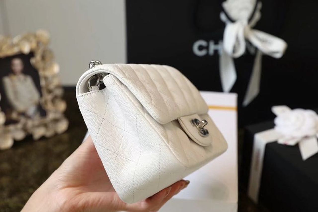 CHL Classic Mini Flap Bag Silver Hardware White For Women 6in/17cm A35200