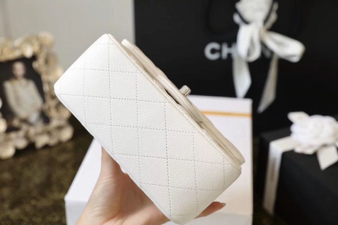 CHL Classic Mini Flap Bag Silver Hardware White For Women 6in/17cm A35200