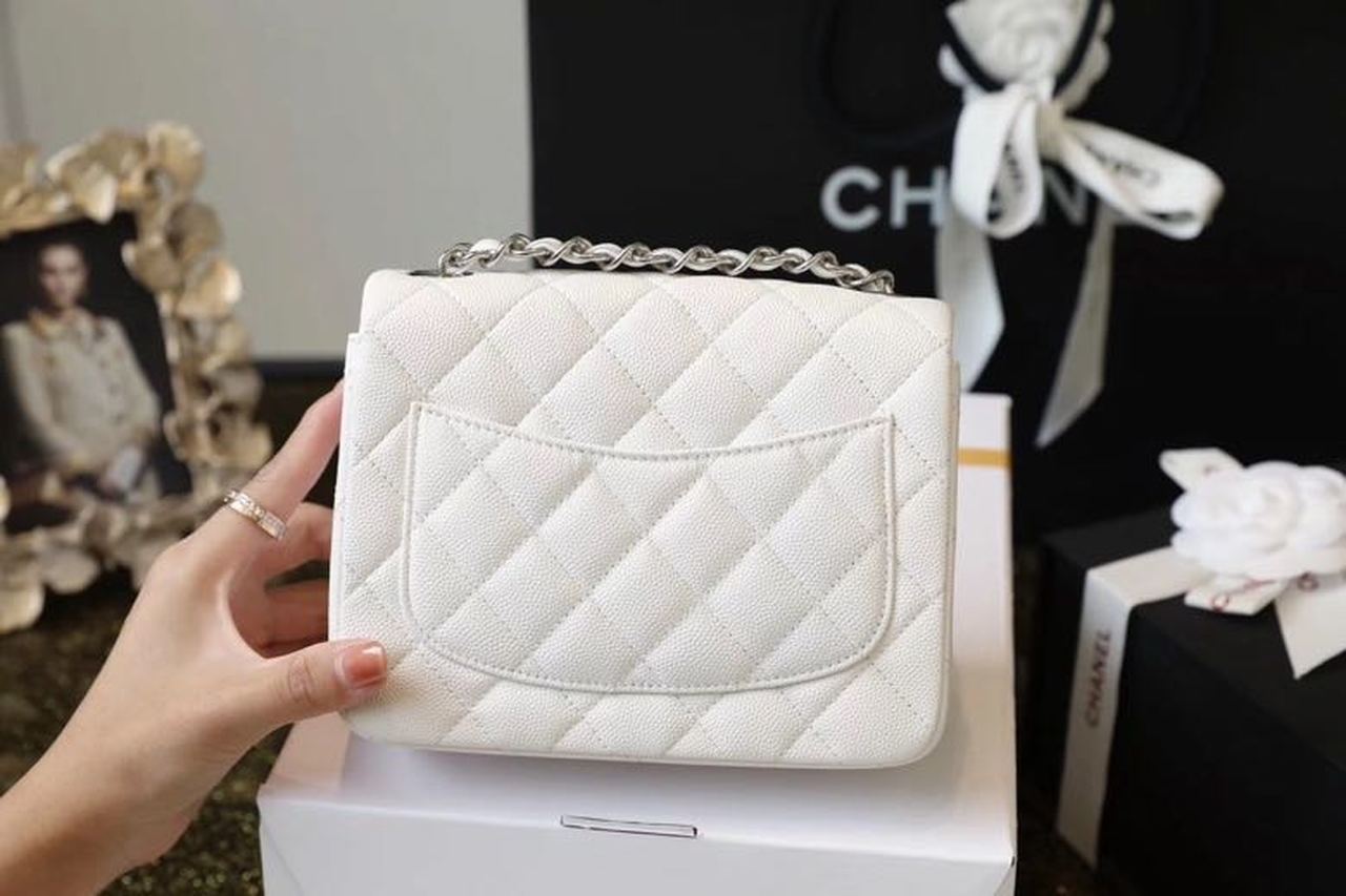CHL Classic Mini Flap Bag Silver Hardware White For Women 6in/17cm A35200