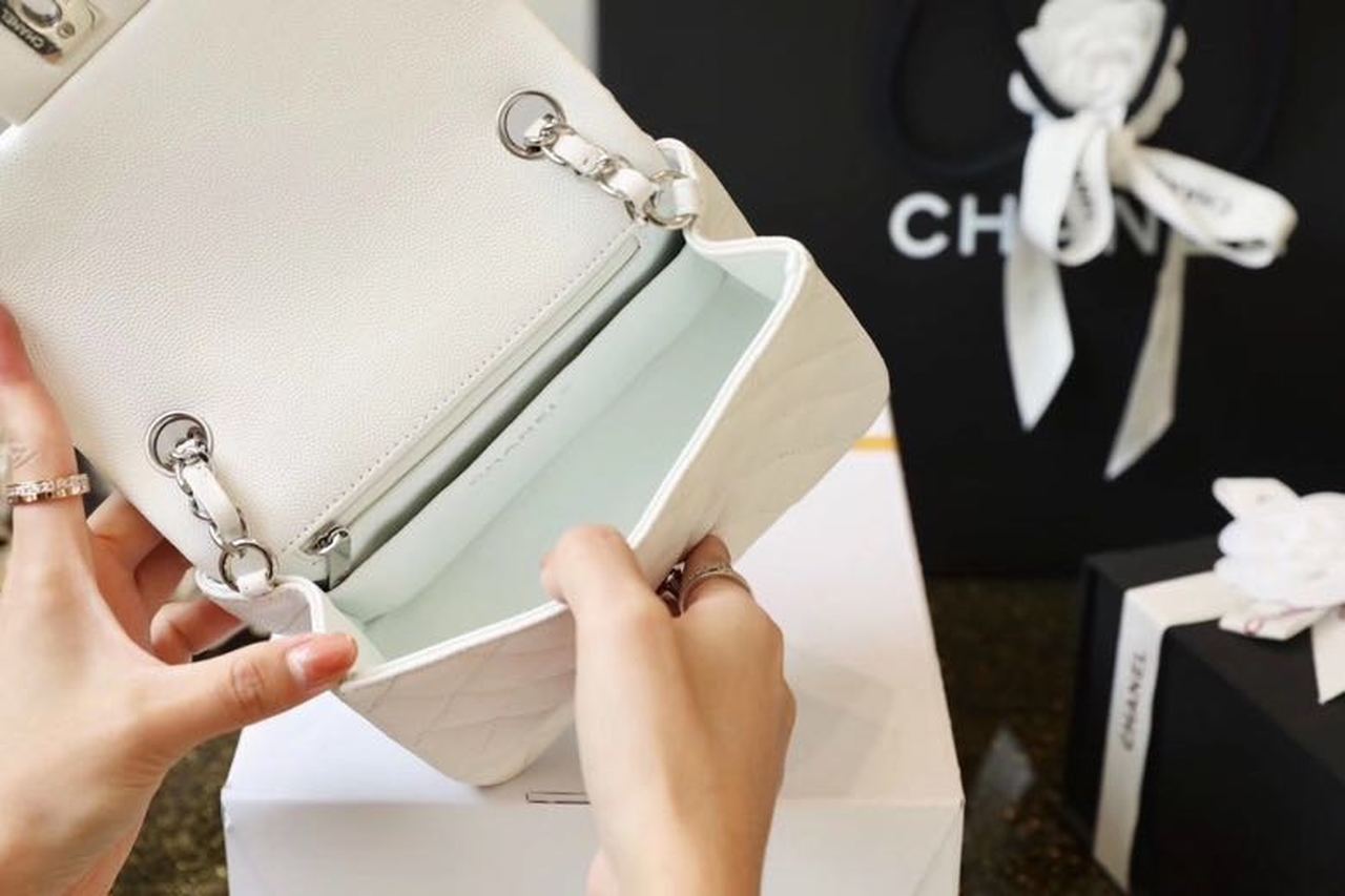 CHL Classic Mini Flap Bag Silver Hardware White For Women 6in/17cm A35200