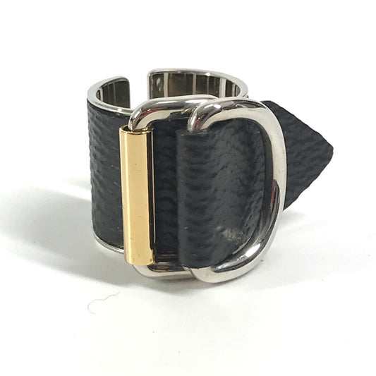 LOUIS VUITTON Ring MP0669�@ Leather, Metal black logo mens S