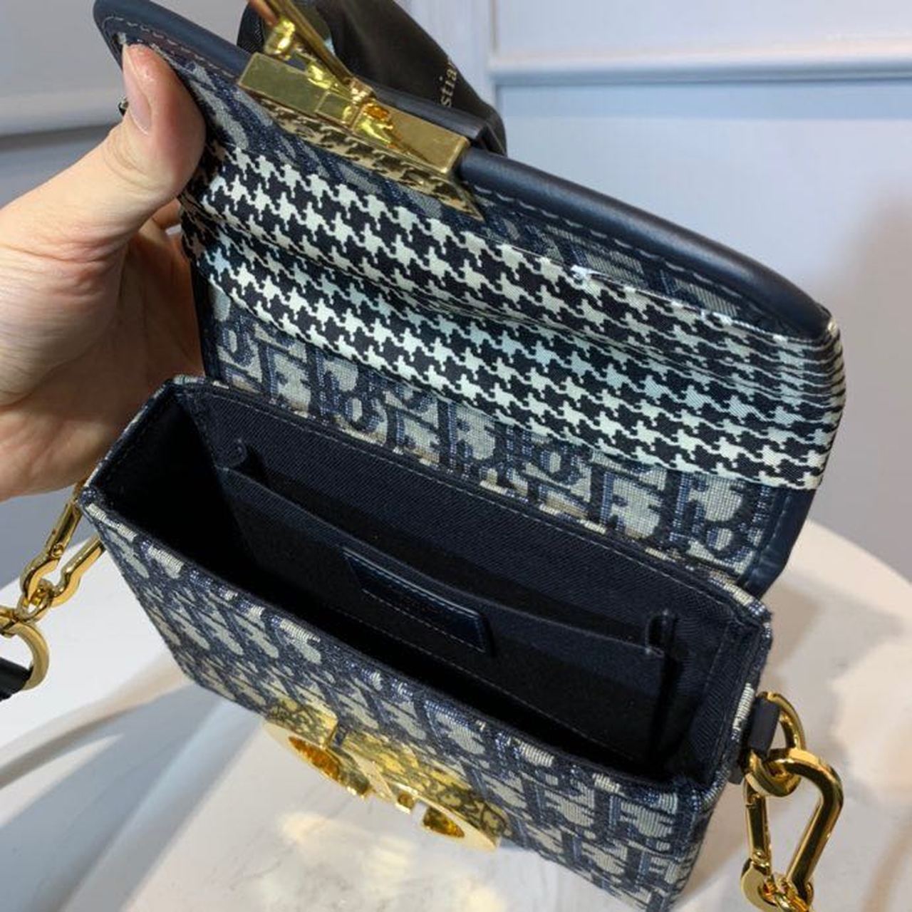 Top Quality 30 Montaigne Box Bag Blue Oblique For Women17.5cm/7in FD Gold Toned Hardware CD