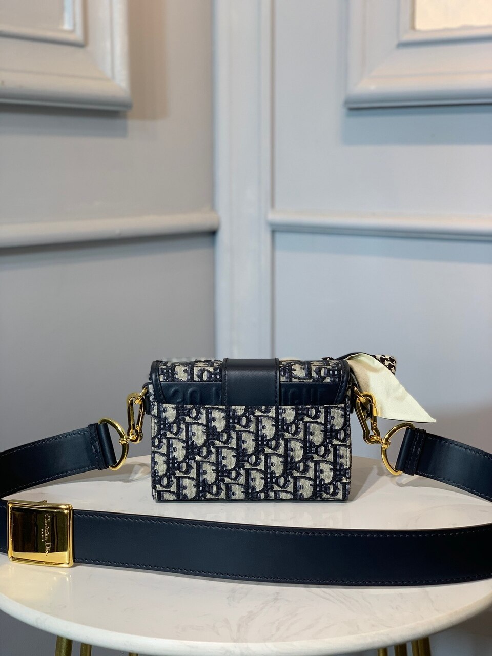 Top Quality 30 Montaigne Box Bag Blue Oblique For Women17.5cm/7in FD Gold Toned Hardware CD