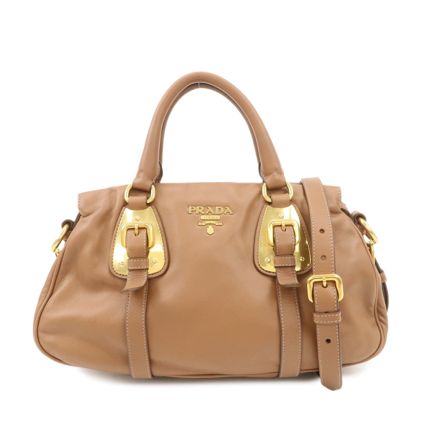 PRADA Leather 2Way Bag Hand Bag Shoulder Bag Brown BN2435  d