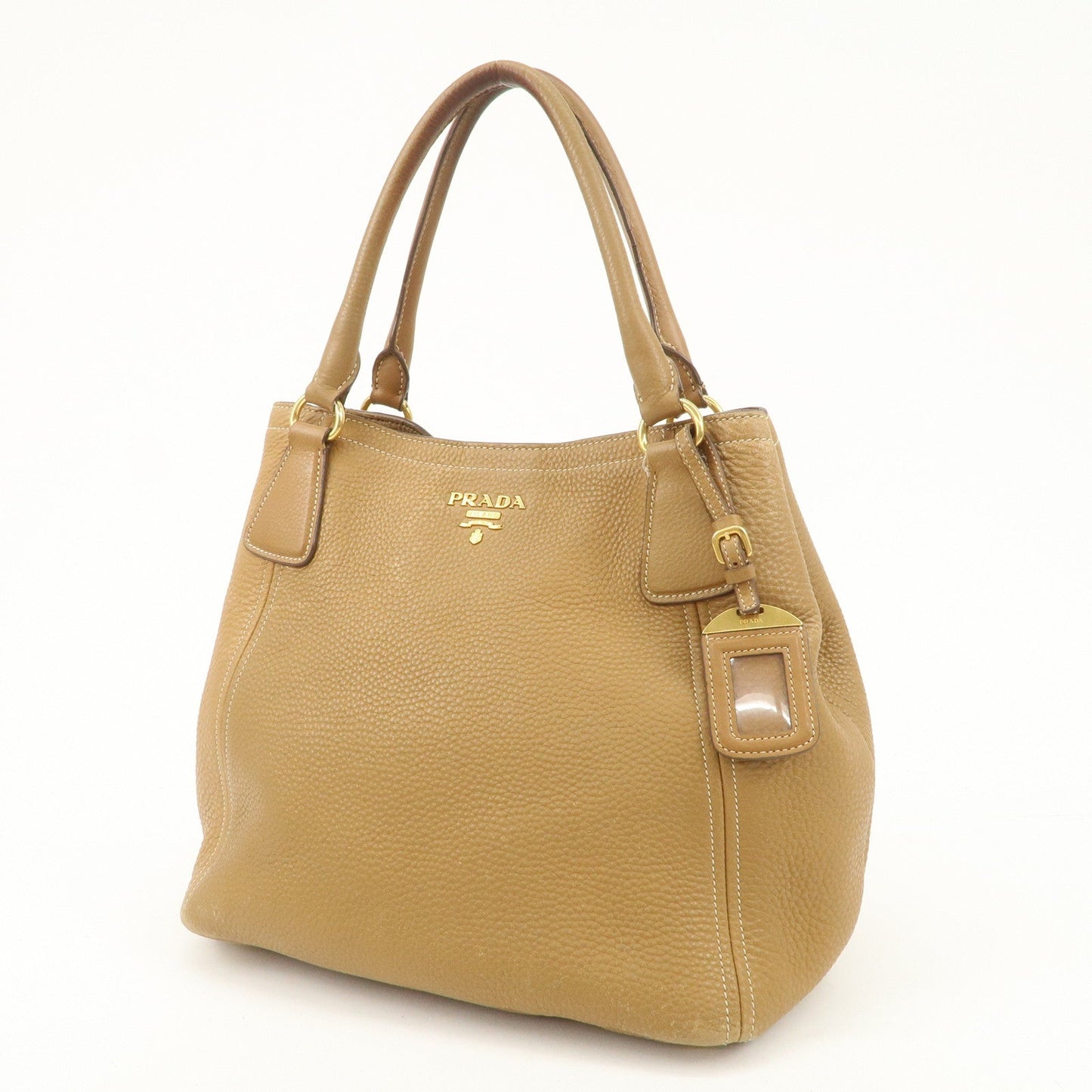 PRADA Leather Tote Bag Hand Bag Shoulder Bag Beige Gold HDW  d