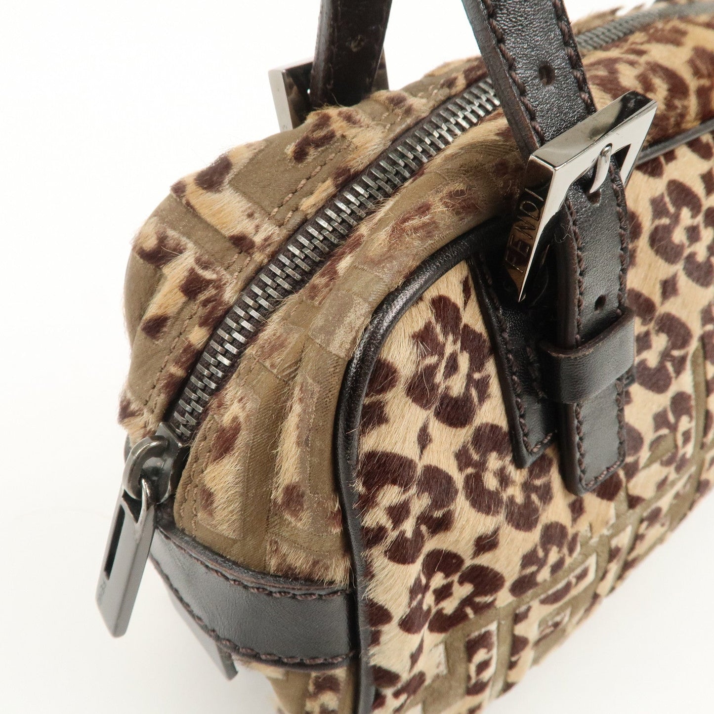 FENDI FF Unborn Calf Leather Mini Boston Bag Hand Bag 8BN004  d
