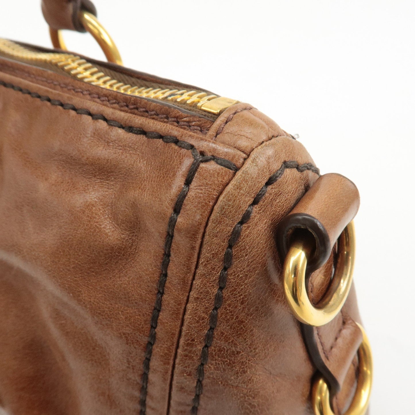 PRADA Logo Leather 2way Hand Bag Shoulder Bag Brown BL0727  d